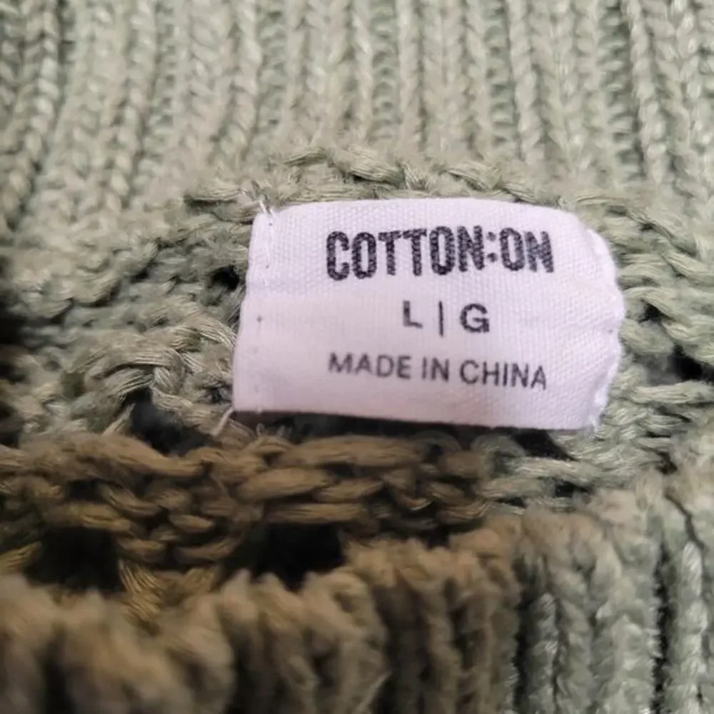 Cropped‎ Sweater Fish Knit Size Large Olive Green Cover Up Crochet Club